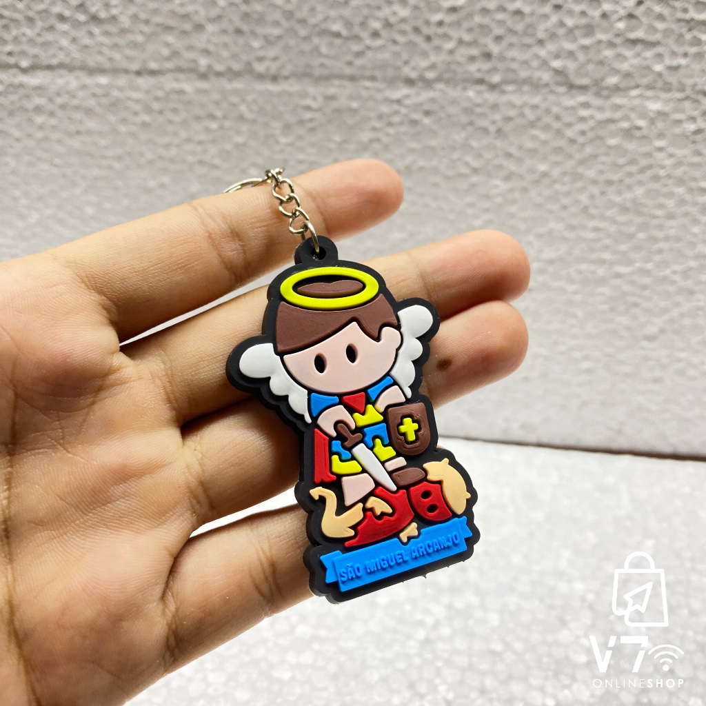 Kit 12 Chaveiros de Borracha São Miguel Arcanjo / Infantil / Baby