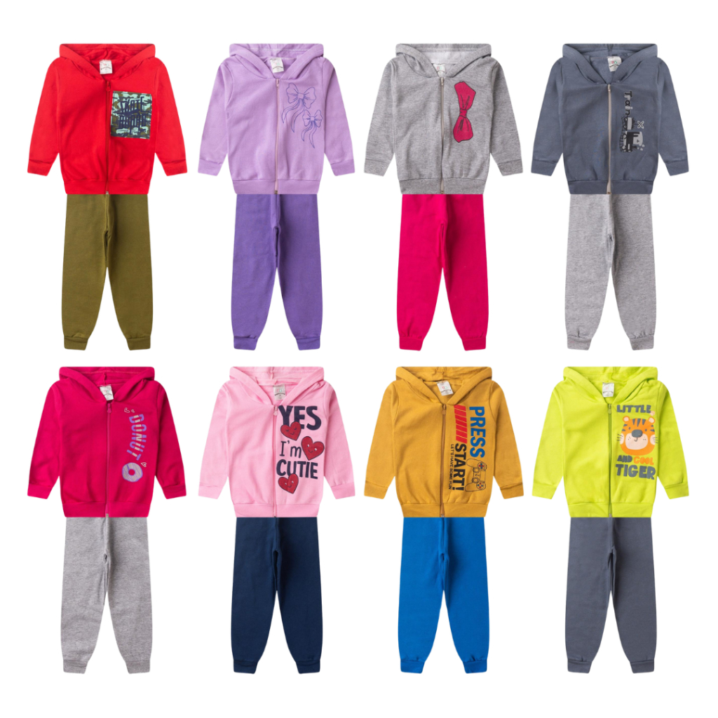 Conjunto Moletom C/ Capuz Infantil 2 Peças Menino Menina Masculino Feminino Inverno Com Capuz