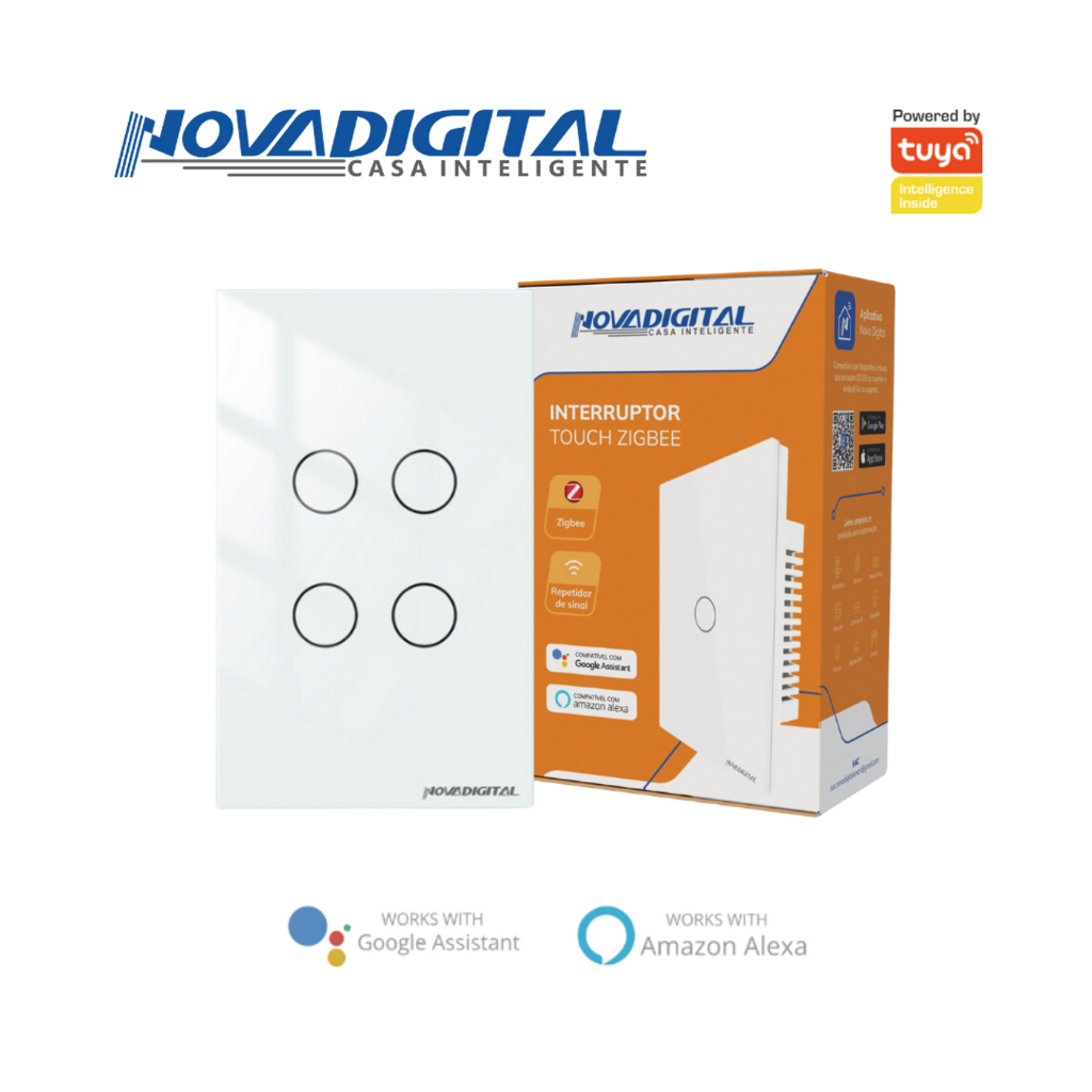 Interruptor Inteligente Novadigital 1,2,3, 4  Tecla Zigbee  10a  - NECESSARIO HUB-  Branco Preto