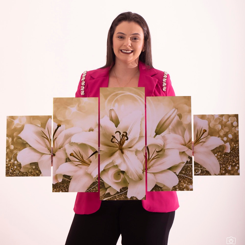 Quadro Decorativo PARA SALA LÍrio Flor Dourado 5 Peças em Oferta na Shopee