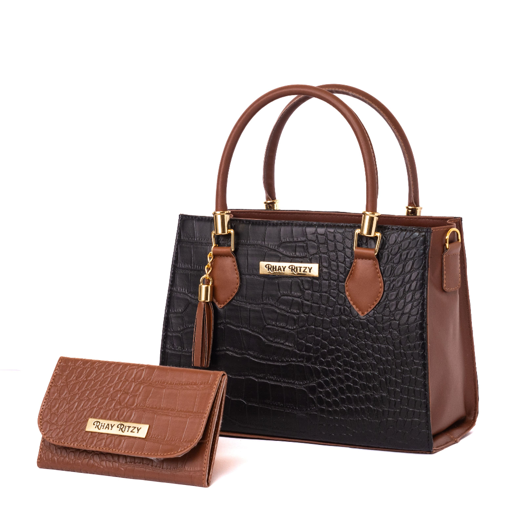 Kit Bolsa Lorena Com Carteira Feminina Bicolor Elegante de Mão e Alça Transversal Promoção