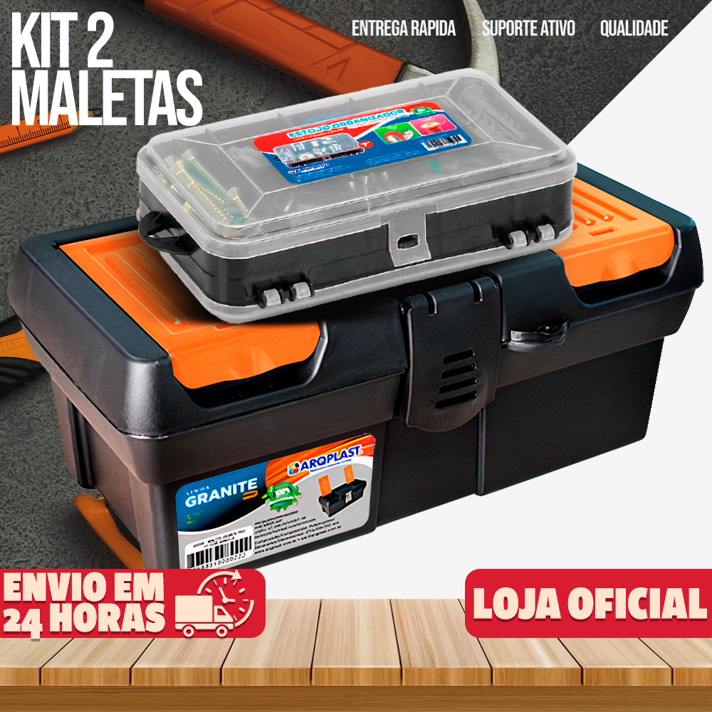 Kit 2 Maletas Caixa de Ferramentas Grande Reforçada Multiuso Organizador Tática Resistente Maleta