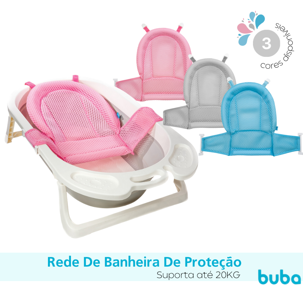 Rede de Proteção Infantil/ Bebê para banheira ROSA AZUL CINZA - Buba - Segurança Conforto para Bebê