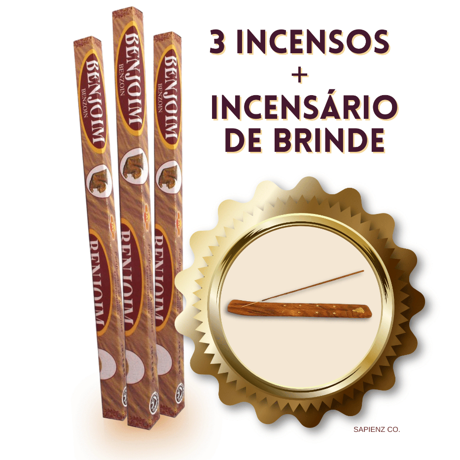 Kit 3 Incensos SAC Benjoim Original + Incensário Grátis - Purificação, Relaxamento e Bem-Estar