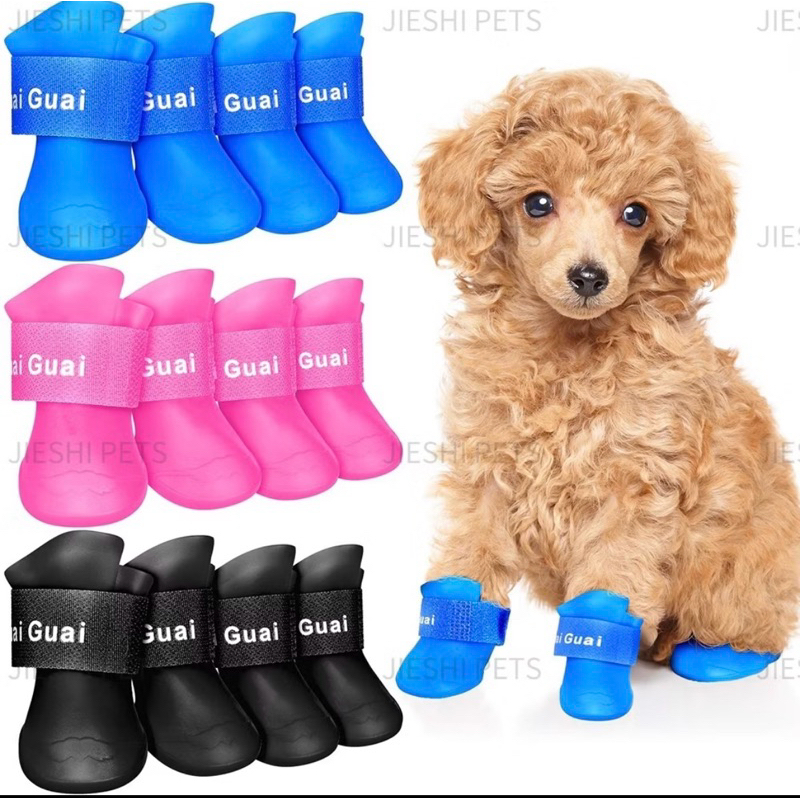 Kit 4 Sapato para Cachorro Gato Pet Bota de Borracha Impermeável Antiderrapante Botinha a Prova D'água Protetor de Pata