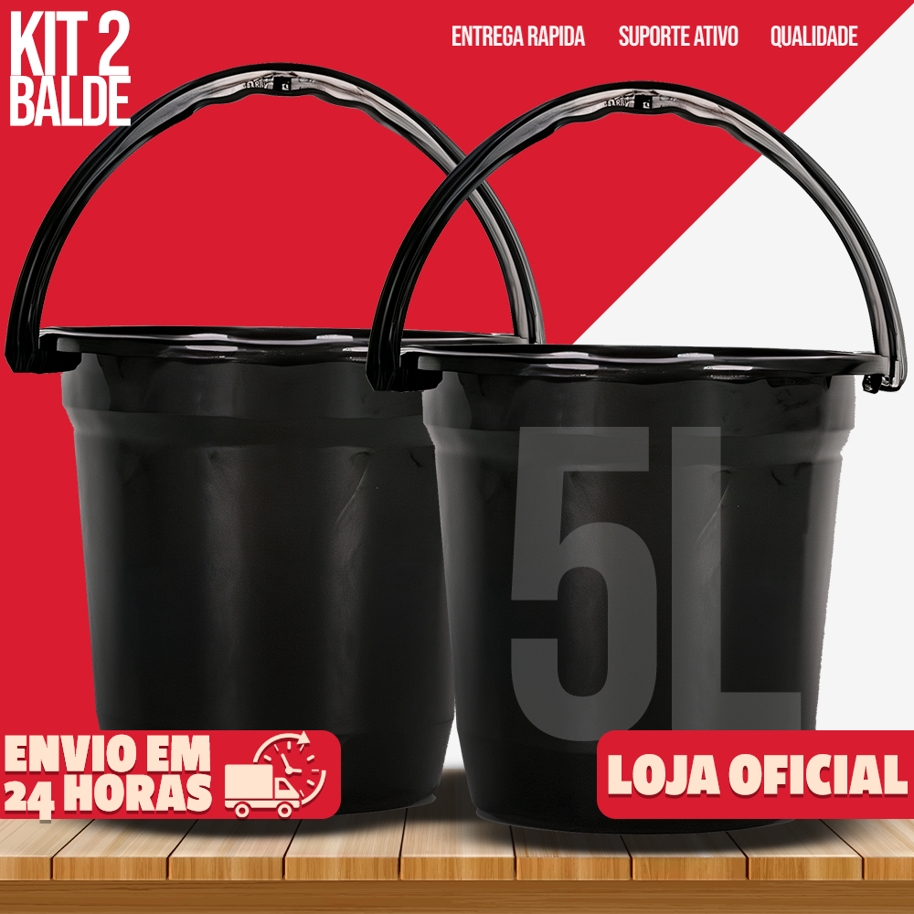 Kit 2 Balde 5 Litros De Limpeza Com Alça Bico Resistente Plástico Resistente Grande Multiuso