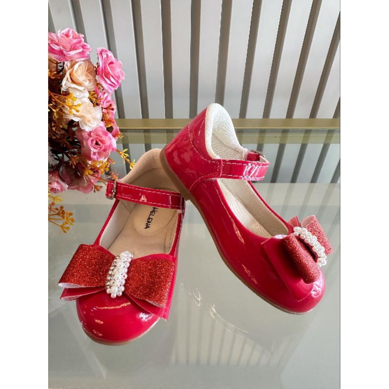 Sapatilha Vermelho Verniz Aplique de Lacinho Strass Glitter