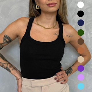 Regata Canelada Feminina Algodão com Elastano em Oferta na Shopee