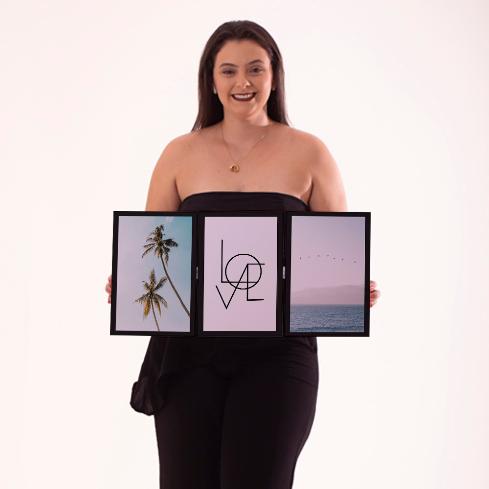 Placas Decorativas 3 Peças de 20x30 Quadro Praia Love Mar Areia e Mar Decoração Quadro Mdf