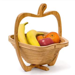 Fruteira  De Mesa Dobrável Bambu Decorativa Descanso Panela
