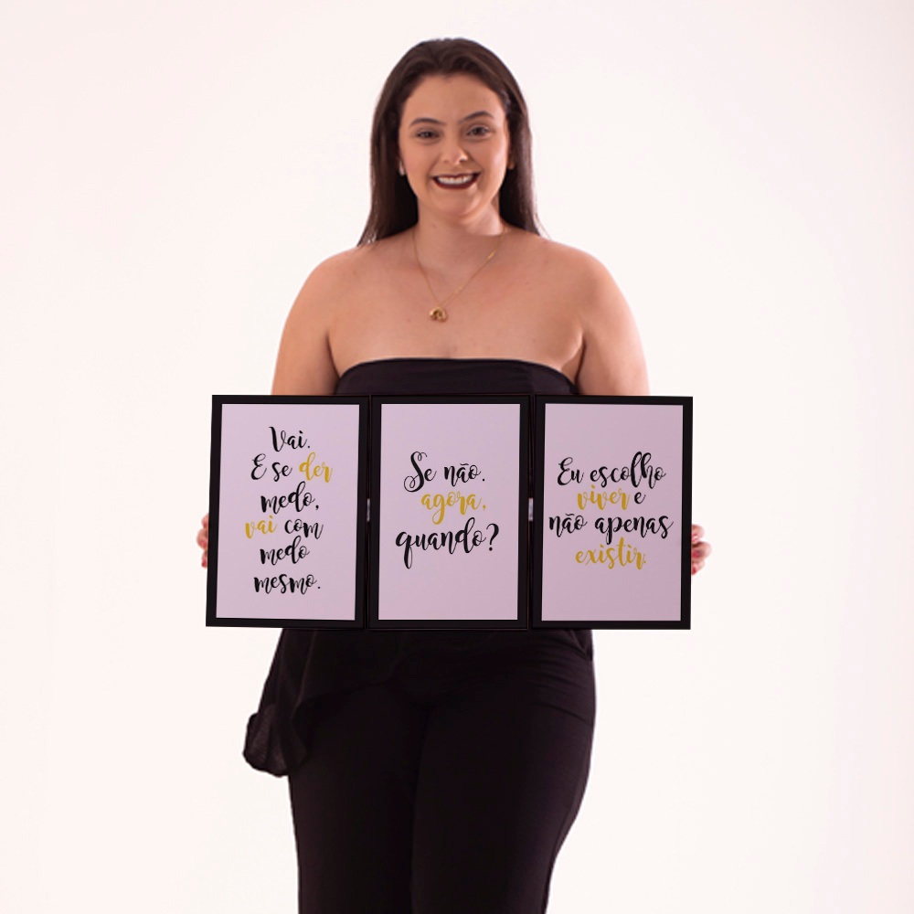 Produto Decorativo 3 Peças 20x30 Quadro Frases Motivacionais com Frases Que nos Fazem Sentir Bem