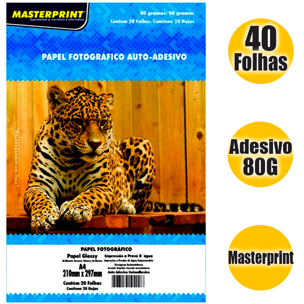 Papel Glossy Adesivo 80g A4 Fotográfico Branco Brilhante Masterprint com 40 folhas A prova D'água em Oferta na Shopee