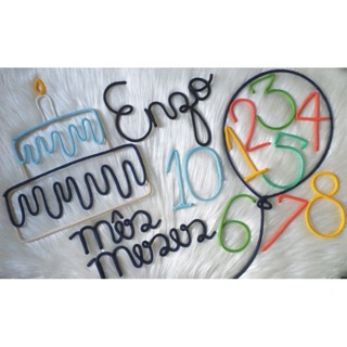 Mesversário bolo de aniversário nome simples até 9 letras em Oferta na Shopee