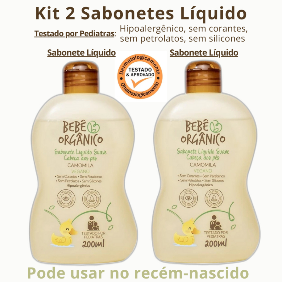 Kit 2 Sabonetes Líquidos CAMOMILA VEGANO da Bebê Orgânico Recém-Nascido Limpa Acalma 200 ml Cada em Oferta na Shopee