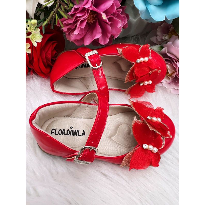 sapato infantil vermelho  borboletas glitter luxo