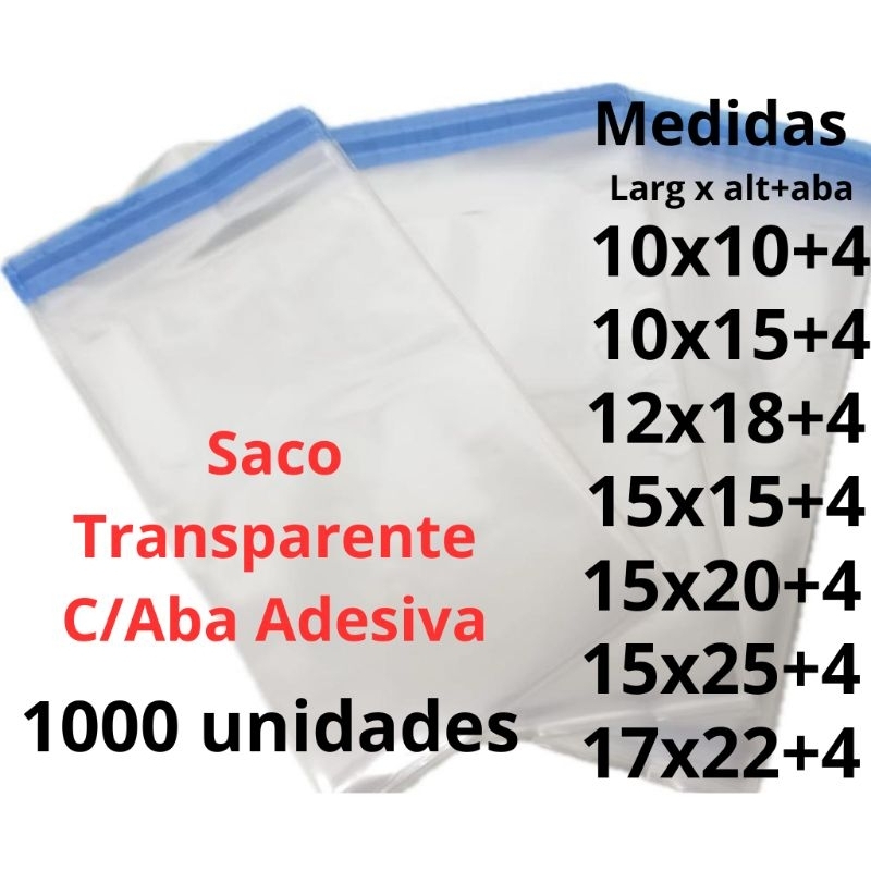 1000un Saco Adesivado Saquinho Plástico Transparente Brilhante C/ Aba Adesiva em Oferta na Shopee