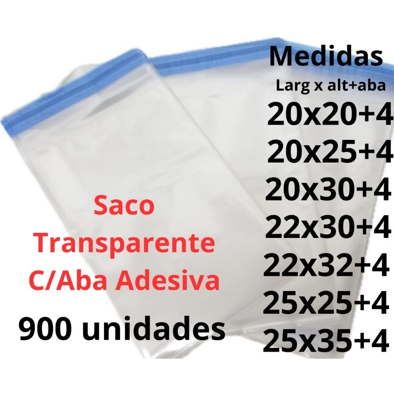 900un Saco Adesivado Saquinho Plástico Transparente Brilhante C/ Aba Adesiva em Oferta na Shopee