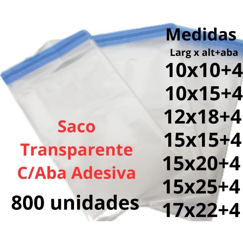 800un Saco Adesivado Saquinho Plástico Transparente Brilhante C/ Aba Adesiva