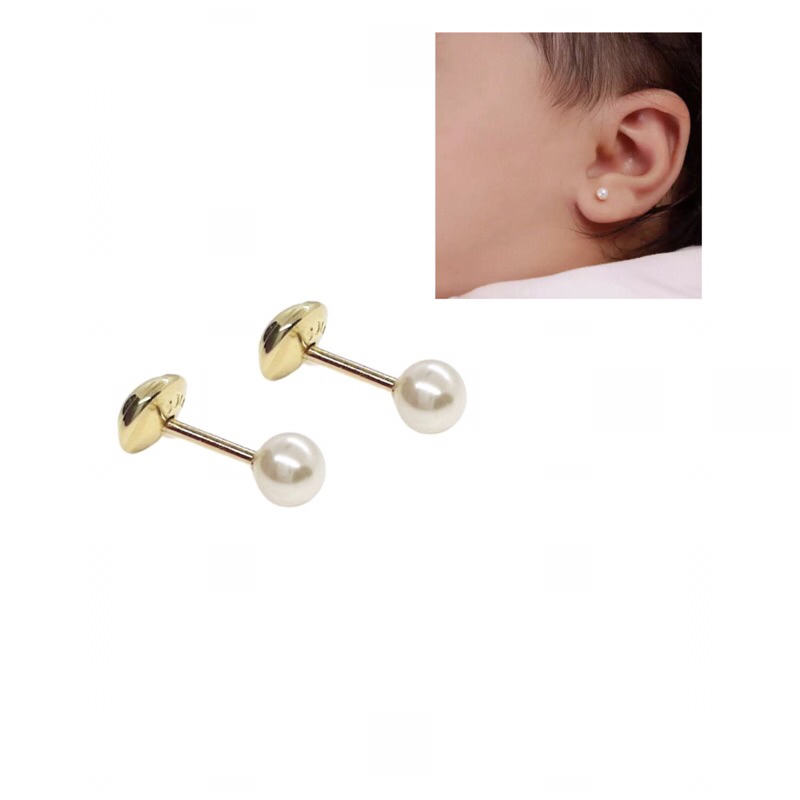 Brinco de Pérola 3mm recém nascido Banhado a ouro 18k de Qualidade c/ Tarraxa baby Hipoalergênico Semijoia.