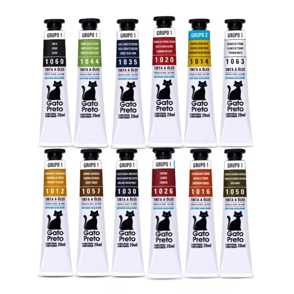 Kit 15 Tintas Óleo Gato Preto 20ml - Cores A Sua Escolha