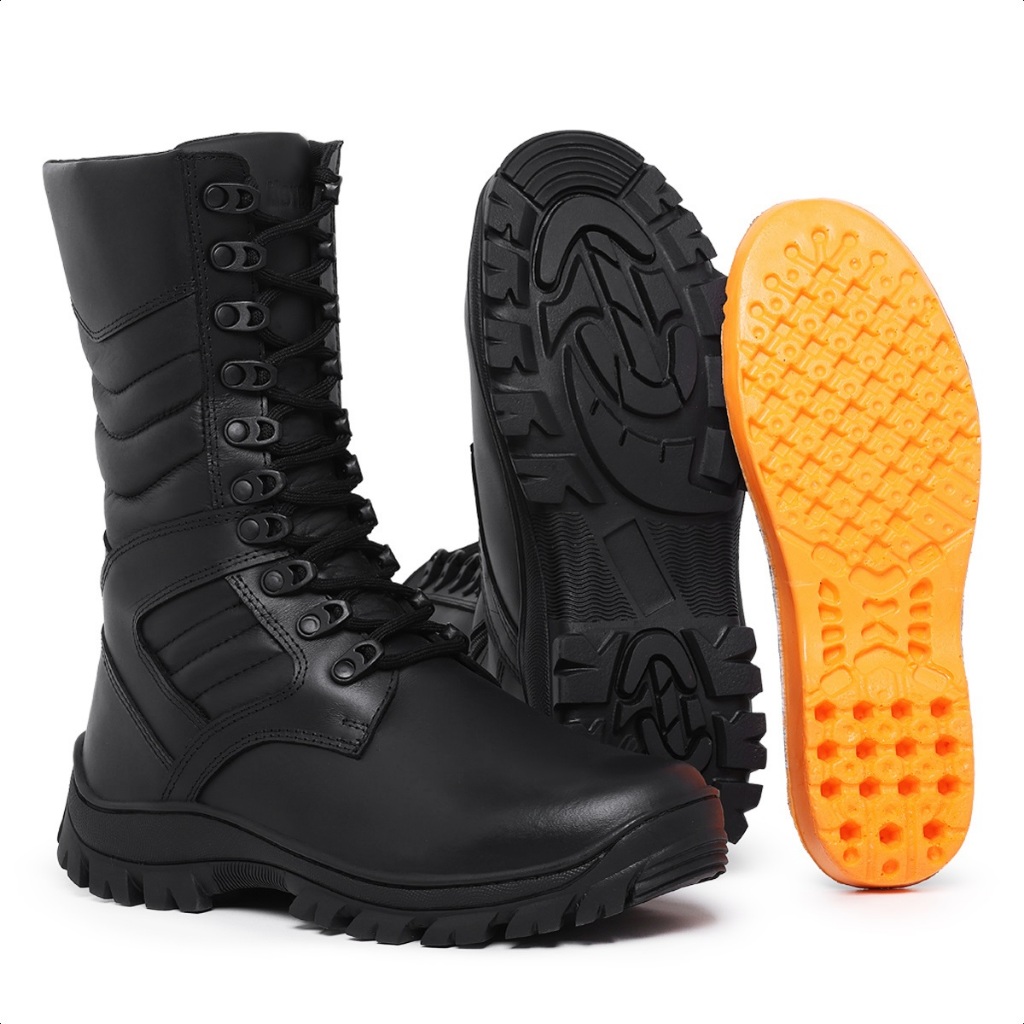 Coturno Masculino Militar Cano Alto De Couro