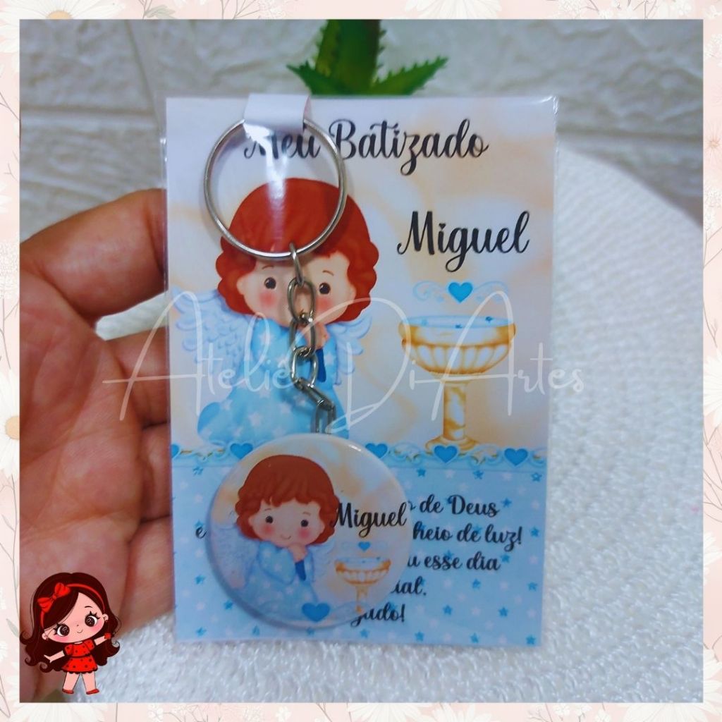 Lembrancinha para Batizado Chaveiro Personalizado com Card Batizado Azul Menino