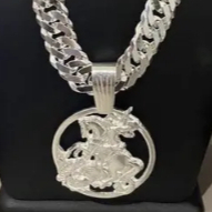 CORRENTE DE PRATA 10MM COM PINGENTE SAO JORGE CORDAO MASCULINO COLAR PRATA MISTA NACIONAL ESTAMPADO 925 ORIGINAL FUNK