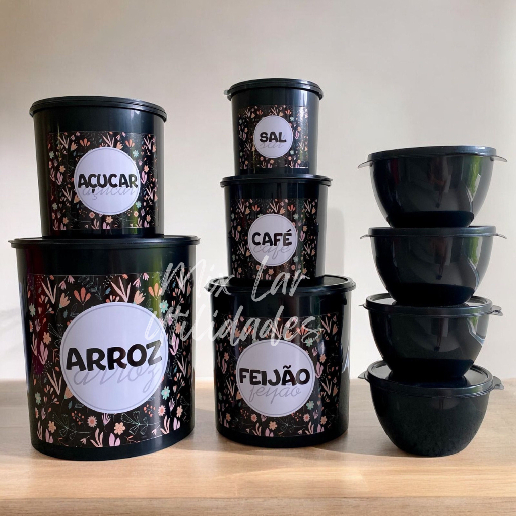 Kit de potes mantimentos plástico 5 peças + 4 potes potes herméticos para cozinha