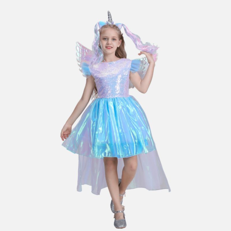 fantasia infantil unicórnio com capa e asa para festa fantasia carnaval asa vestido e tiara