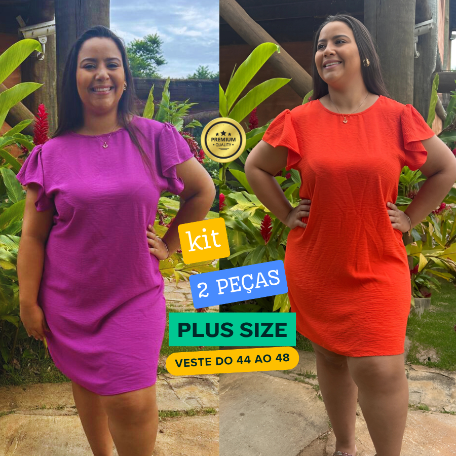Kit 2 Vestidos Duna Curtos Plus Size Feminino Soltinho Levinho Moda Blogueira