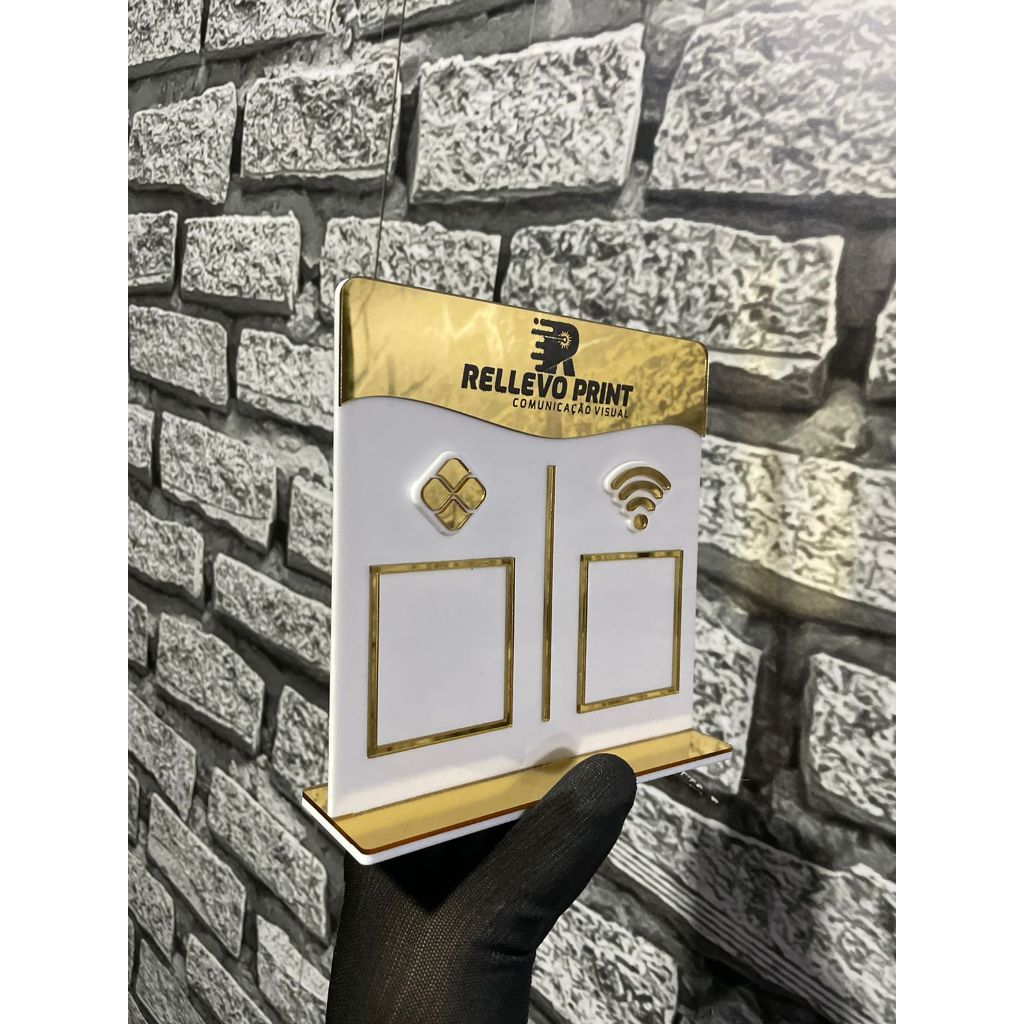 Placa Display 02 QR Code - Acrílico Espelhado com Logo Personalizada