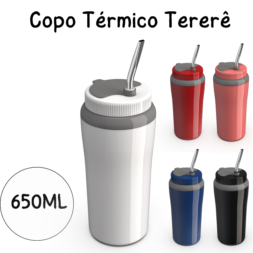 Copo Térmico Tereré 650ml Com Tampa e Bomba Canudo Inox Metálico Água Gelada Unitermi em Oferta na Shopee