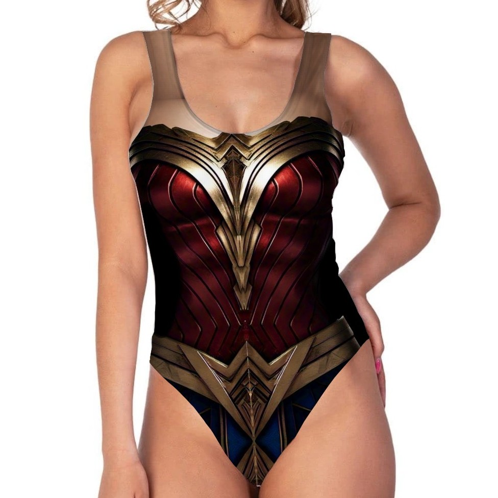 Body Fantasia Carnaval Mulher Maravilh Corpete Armadura Regata Feminino Herois Super Heroinas