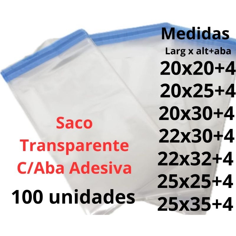 100un Saco Adesivado Saquinho Plástico Transparente Brilhante C/ Aba Adesiva em Oferta na Shopee