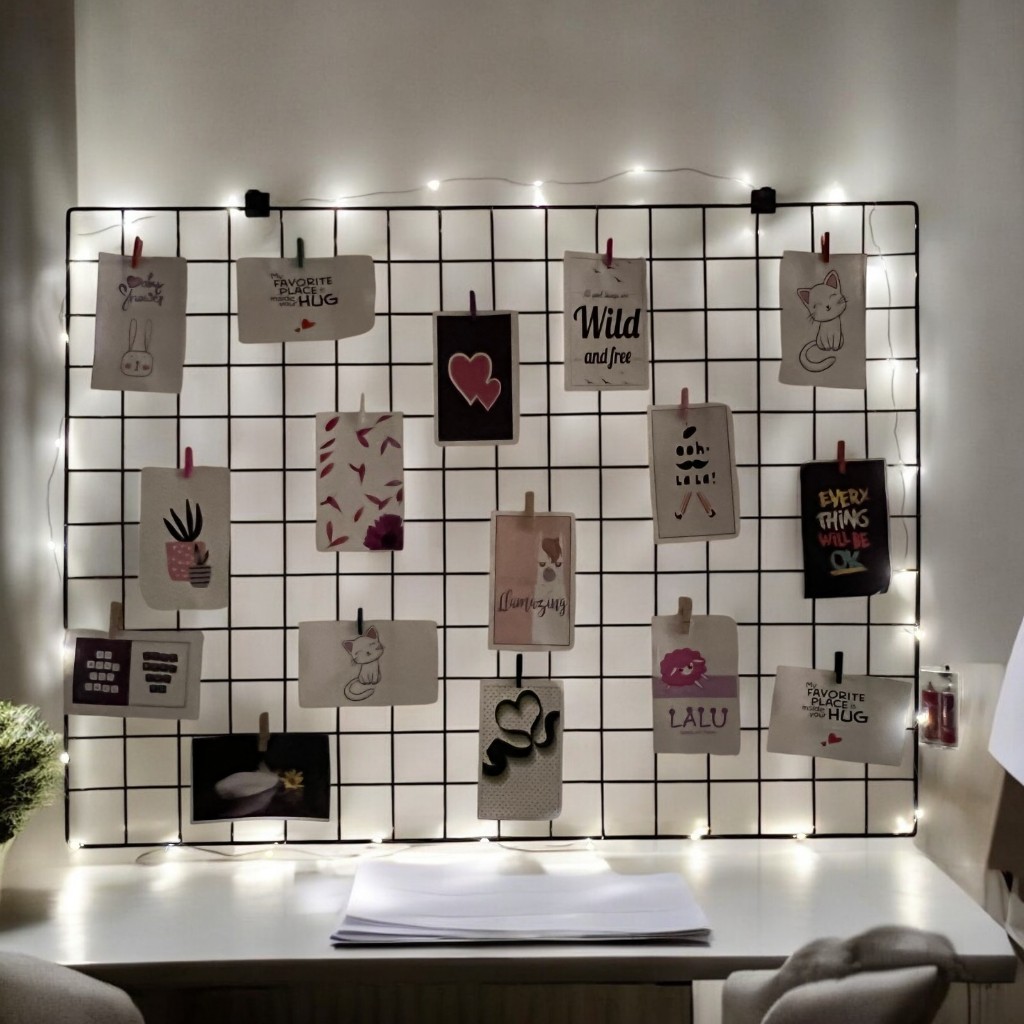 Memory Board Com Led Mural De Fotos Parede Grade Com Luz Mais Mini Prendedor