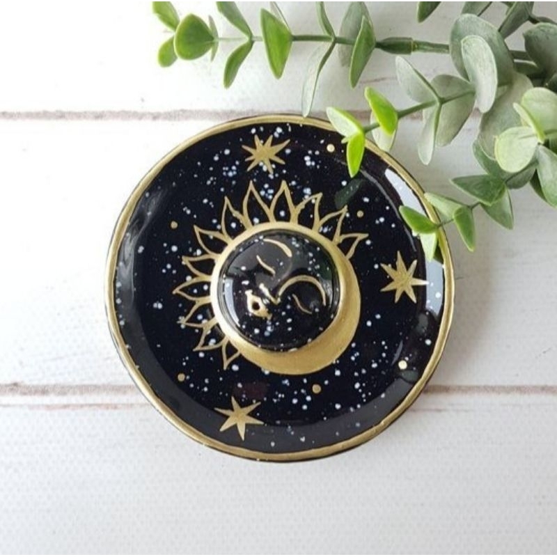 Incensario esotérico Lua preta mística / Porta incenso Lua 🌙