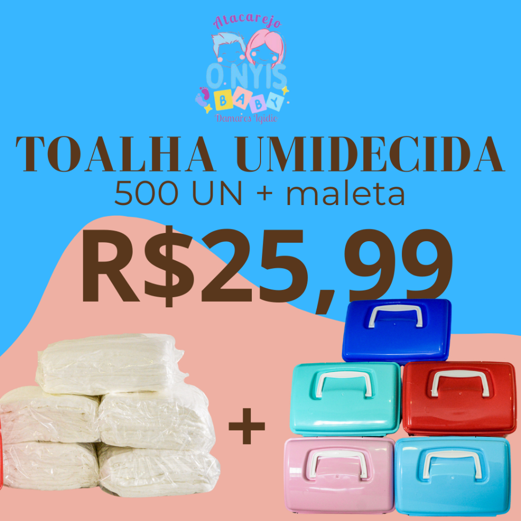 Toalha Umedecida 500 unidades + Maleta em Oferta na Shopee