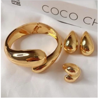 Conjunto Bracelete Brinco e Anel Duo 2 Gotas Ouro ou Prata em Oferta na Shopee