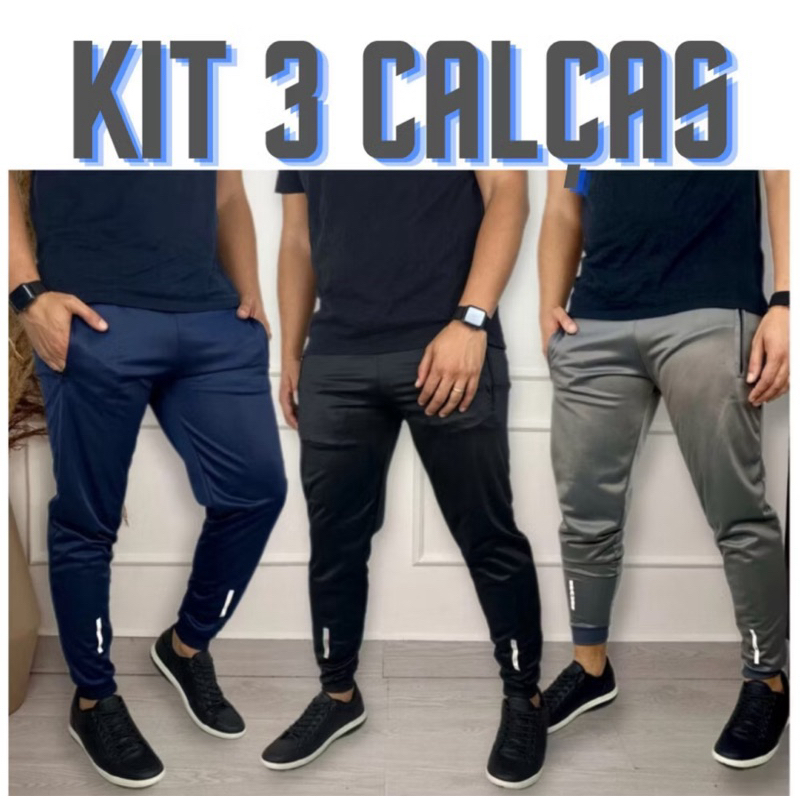 Kit 3 Calças Jogger Chimpa Masculina Esportiva Fresca Leve Confortável | Academia Caminhada Treino