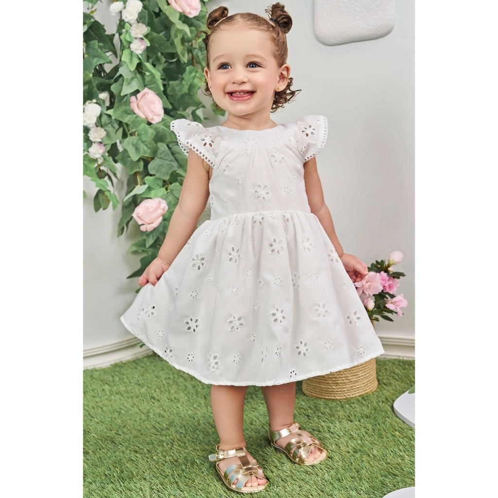 Vestido Infantil Branco Batizado/ Batismo Igreja em Laise Sunny Festa 77987 Infanti