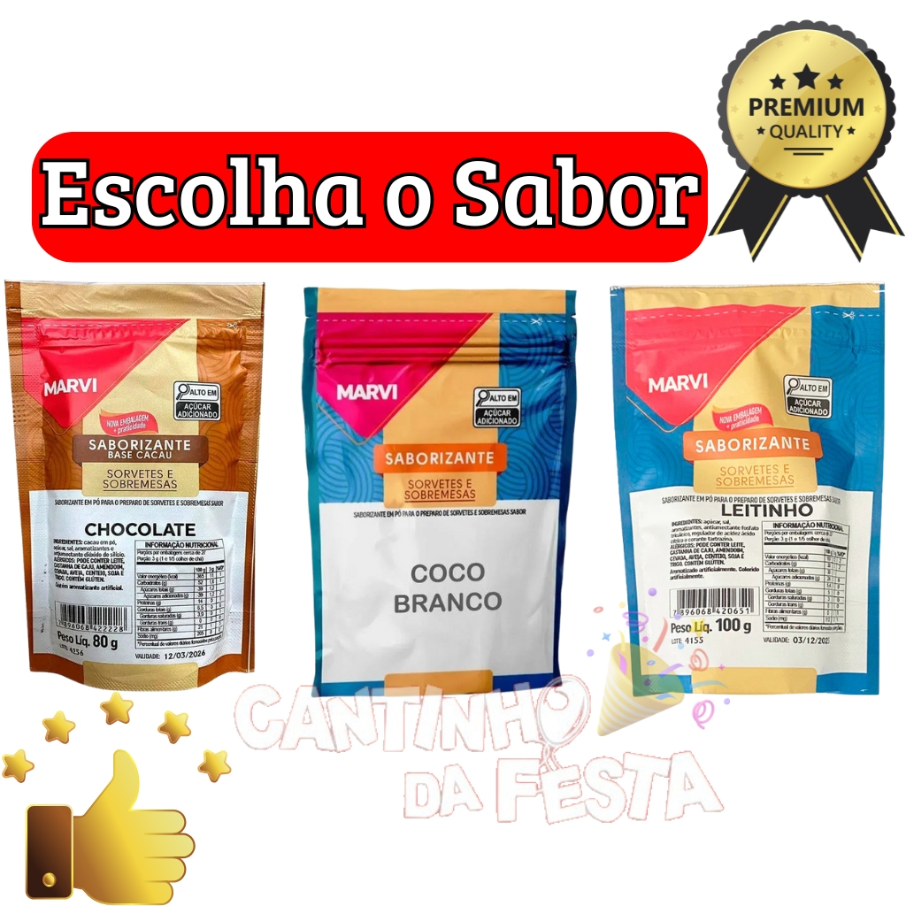 Sabor em Pó para Sorvete Marvi 80g-100g | Escolha o Sabor | Sorvete Caseiro Fácil, Cremoso
