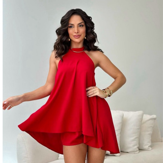 Conjunto Feminino Crepe Duna Premium Frente Única Estilo Vestido Macaquinho  Soltinho Com Decote nas Costa Tendência em Oferta na Shopee