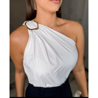 Blusa Feminina Crepe Duna Premium Decote de Um Obro Só Mula Manca Com Fivela Elegante Tendência Verão em Oferta na Shopee