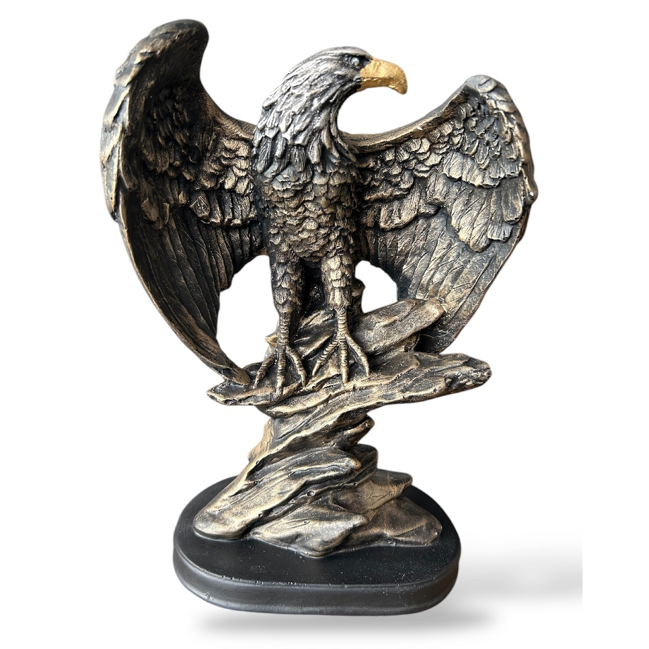 Águia asa aberta gesso 25x19 decorativa casa escritório lar mesa