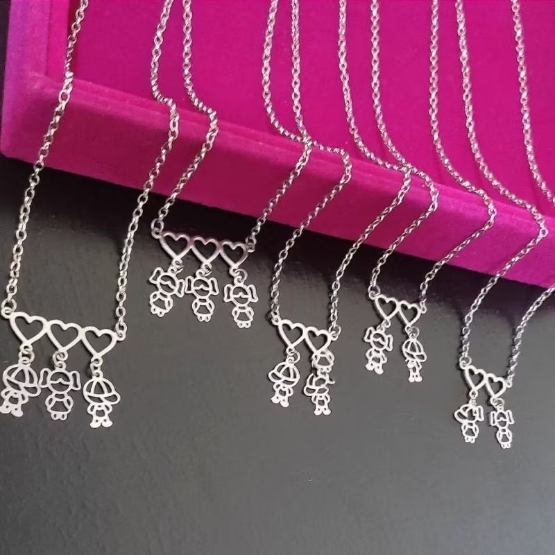 Colar Feminino Elegante Tendência 2025 Maternidade Filho e Filha Aço Inox Antialérgico
