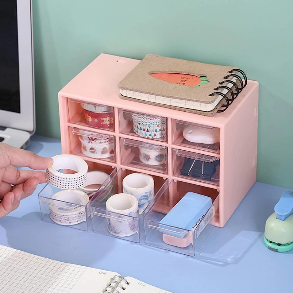 Mini Gaveteiro 9 Gavetas Organizador Transparente Para Joias/Papelaria/Maquiagem