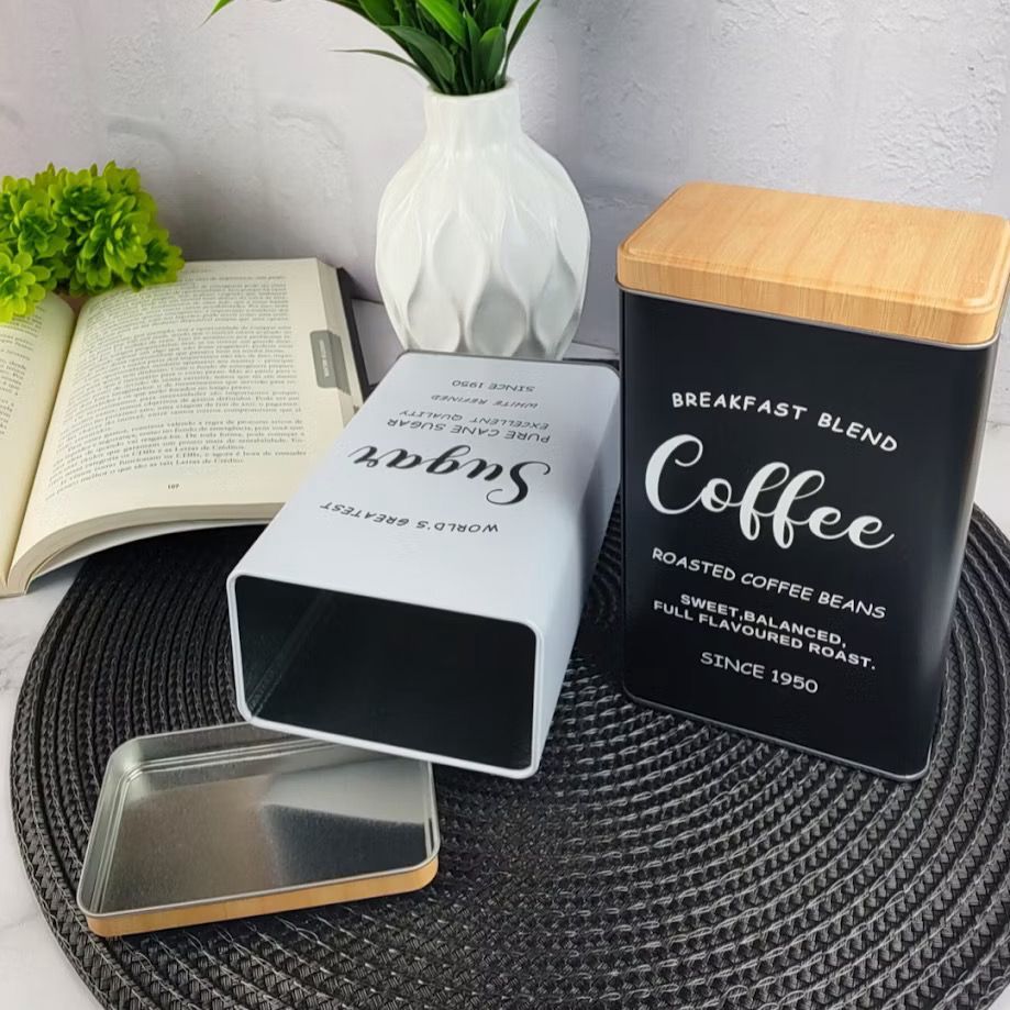 Kit Lata Porta Condimentos Alimentos Café/Açúcar Cozinha 800ml