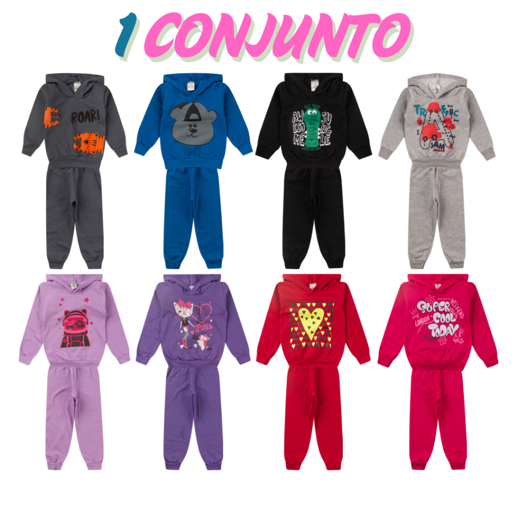 1 Conjunto Moletom Infantil Menino Masculino Inverno Com Capuz Outono