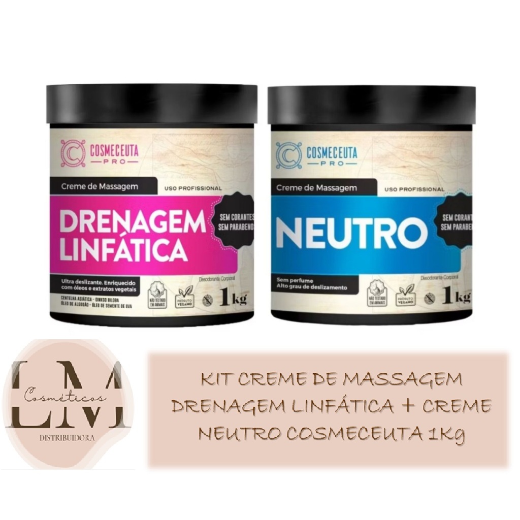 Kit Creme de Massagem Cosmeceuta Neutro 1kg + Drenagem Linfática 1kg