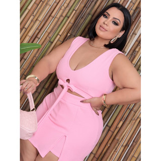 CONJUNTO ANA RUGA SAIA COM SHORTS E CROPPED LAÇO COLEÇÃO 2025 em Oferta na Shopee
